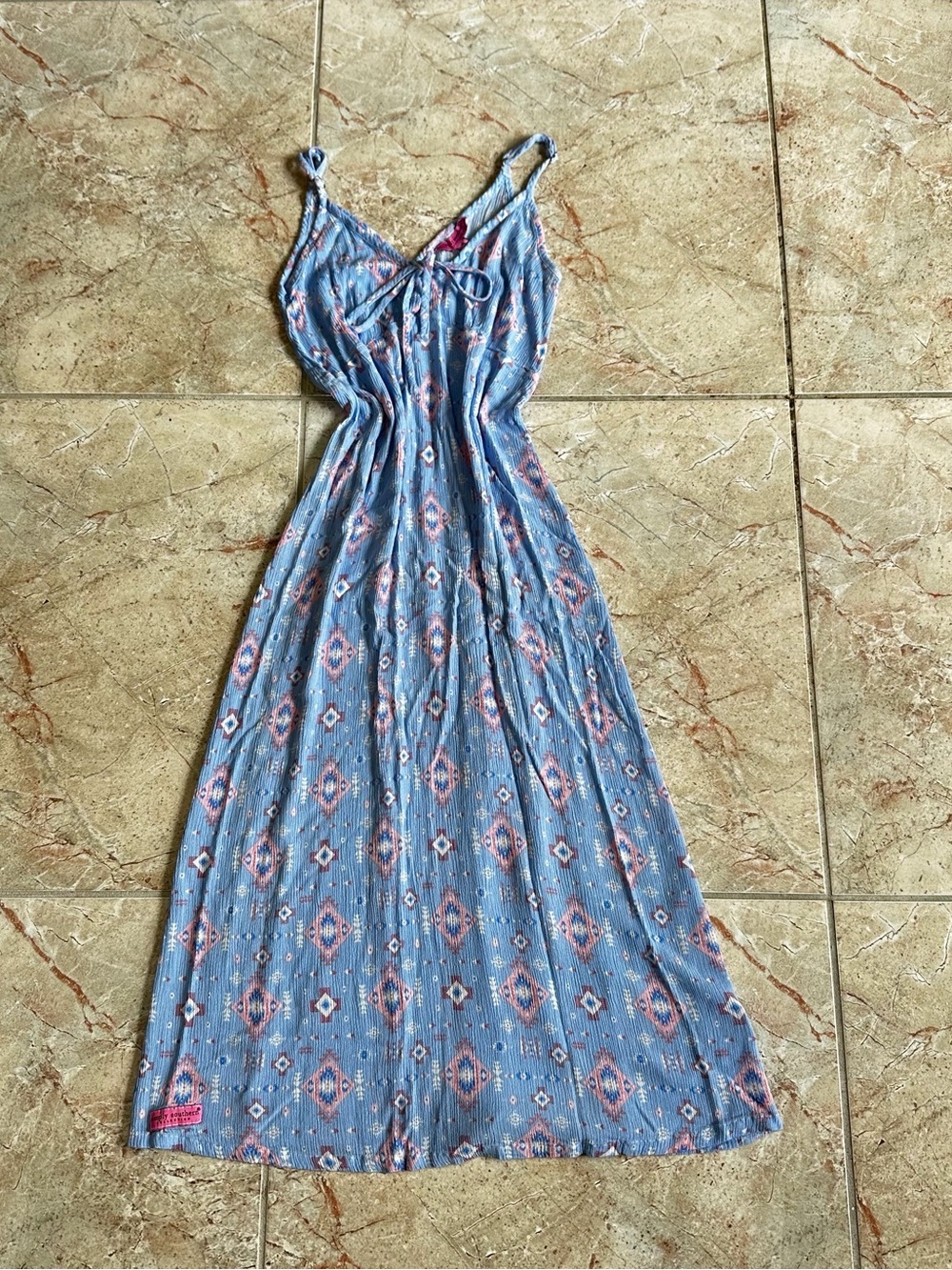 Simply Southern Blue Patterned Maxi Dress with Pink Accents